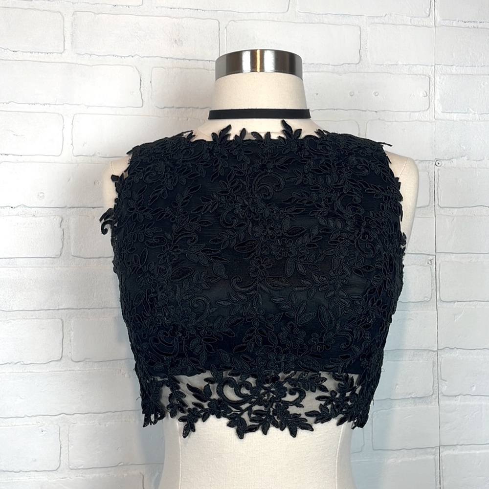 Vintage Poly USA Black Lace Cropped Corset Sleeveless Tank XS